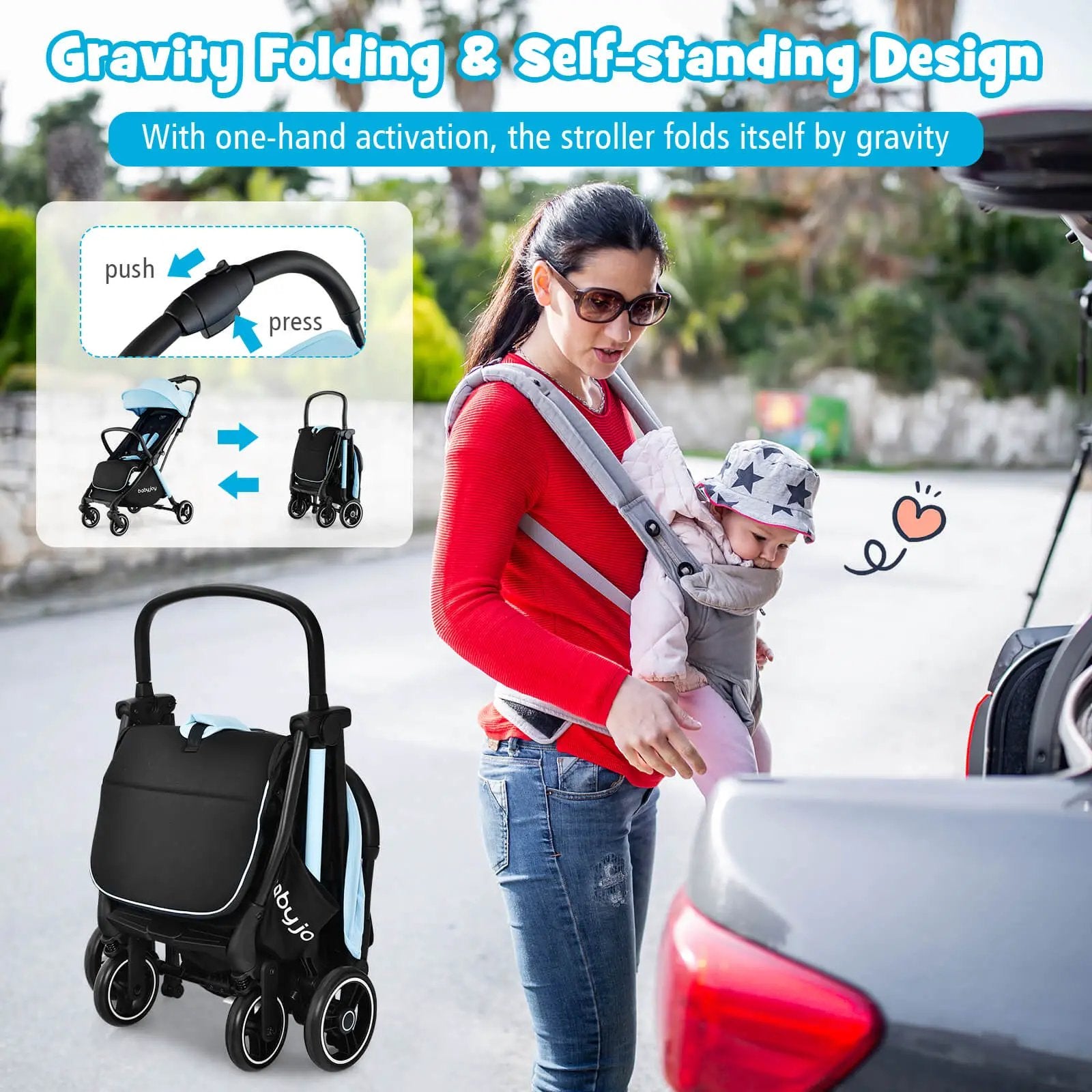 One-Hand Folding Portable Lightweight Baby Stroller with Aluminum Frame by DirectDeals
