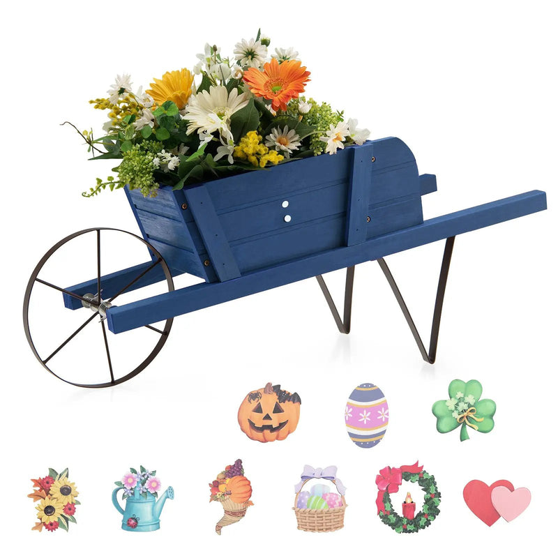 Wooden Wagon Planter with 9 Magnetic Accessories for Garden Yard by DirectDeals