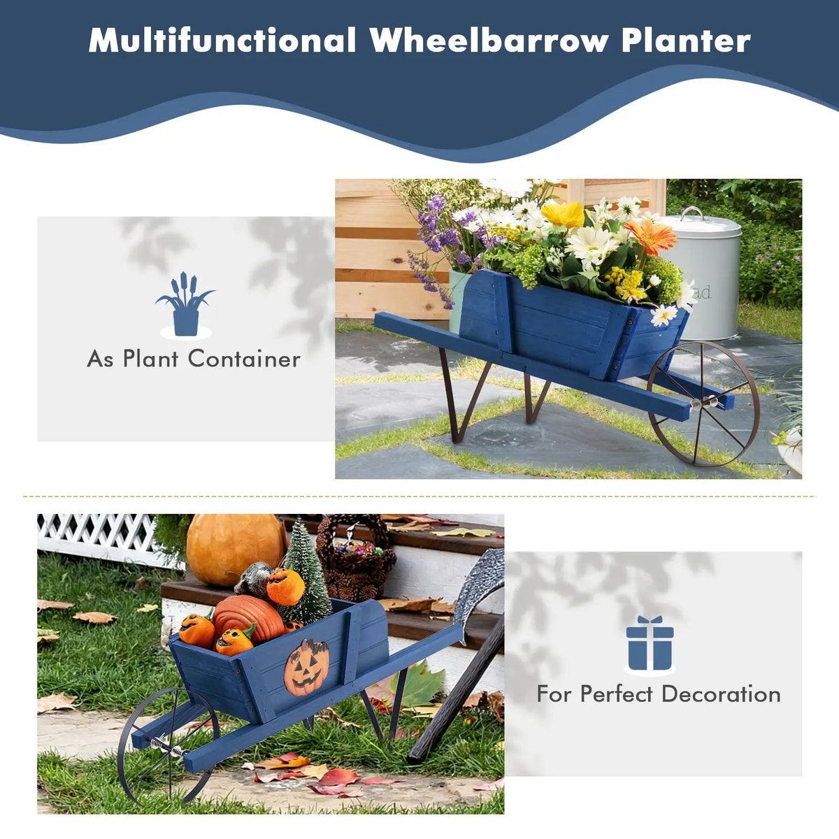 Wooden Wagon Planter with 9 Magnetic Accessories for Garden Yard by DirectDeals