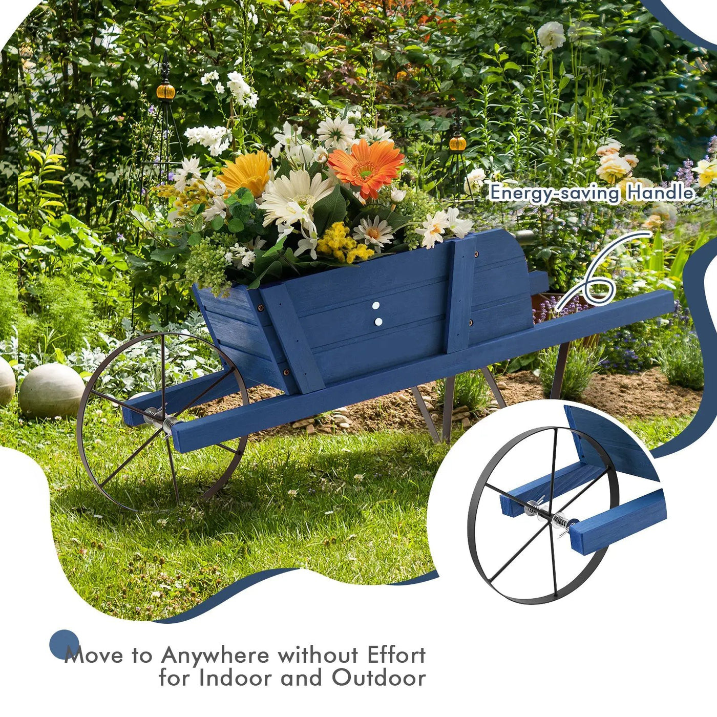 Wooden Wagon Planter with 9 Magnetic Accessories for Garden Yard by DirectDeals