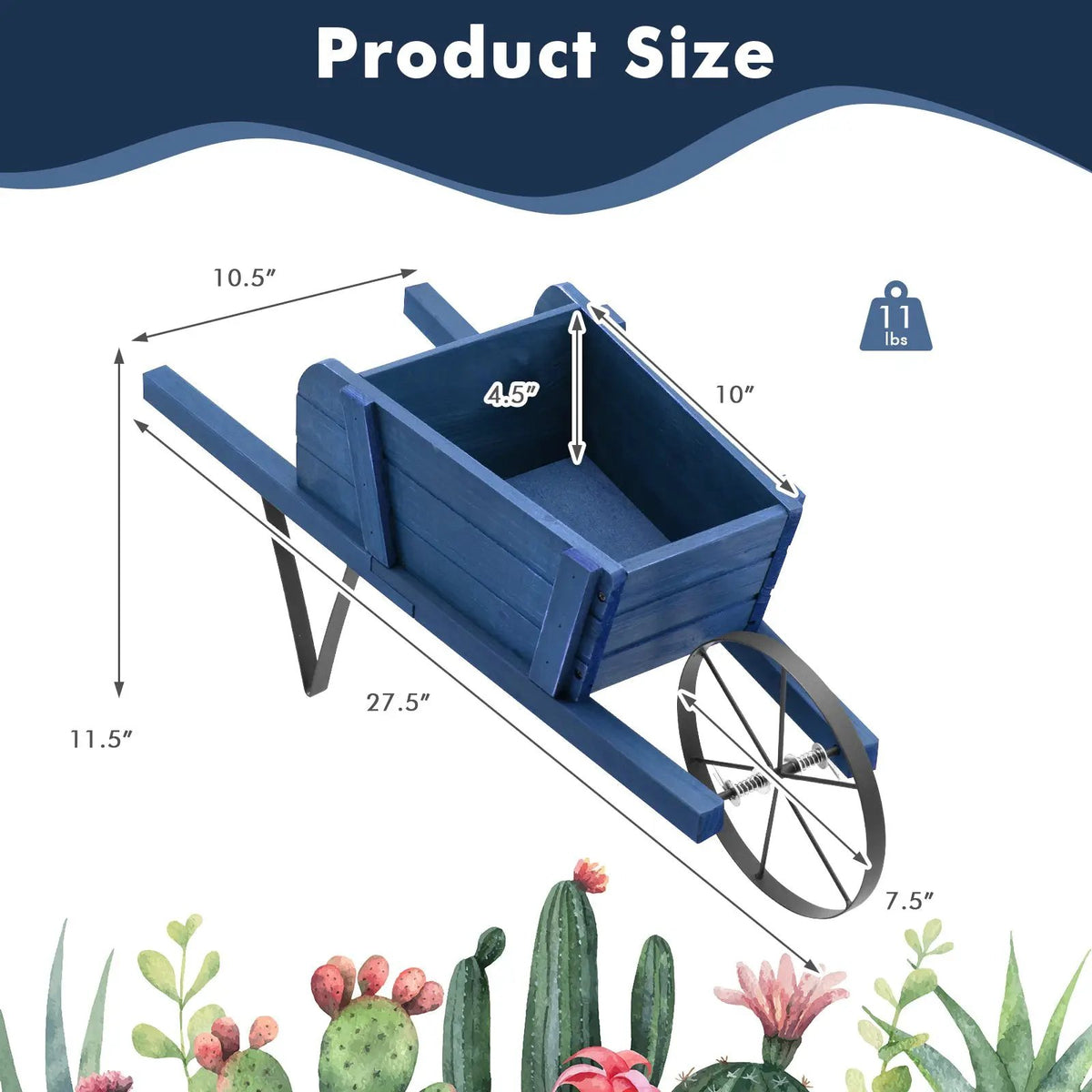 Wooden Wagon Planter with 9 Magnetic Accessories for Garden Yard by DirectDeals