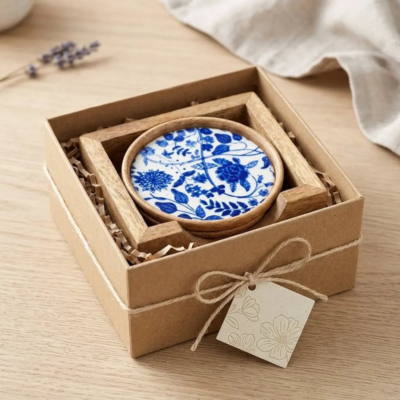 House of Avana Mango Wood Coaster Set of 5 with Holder by House Of Avana