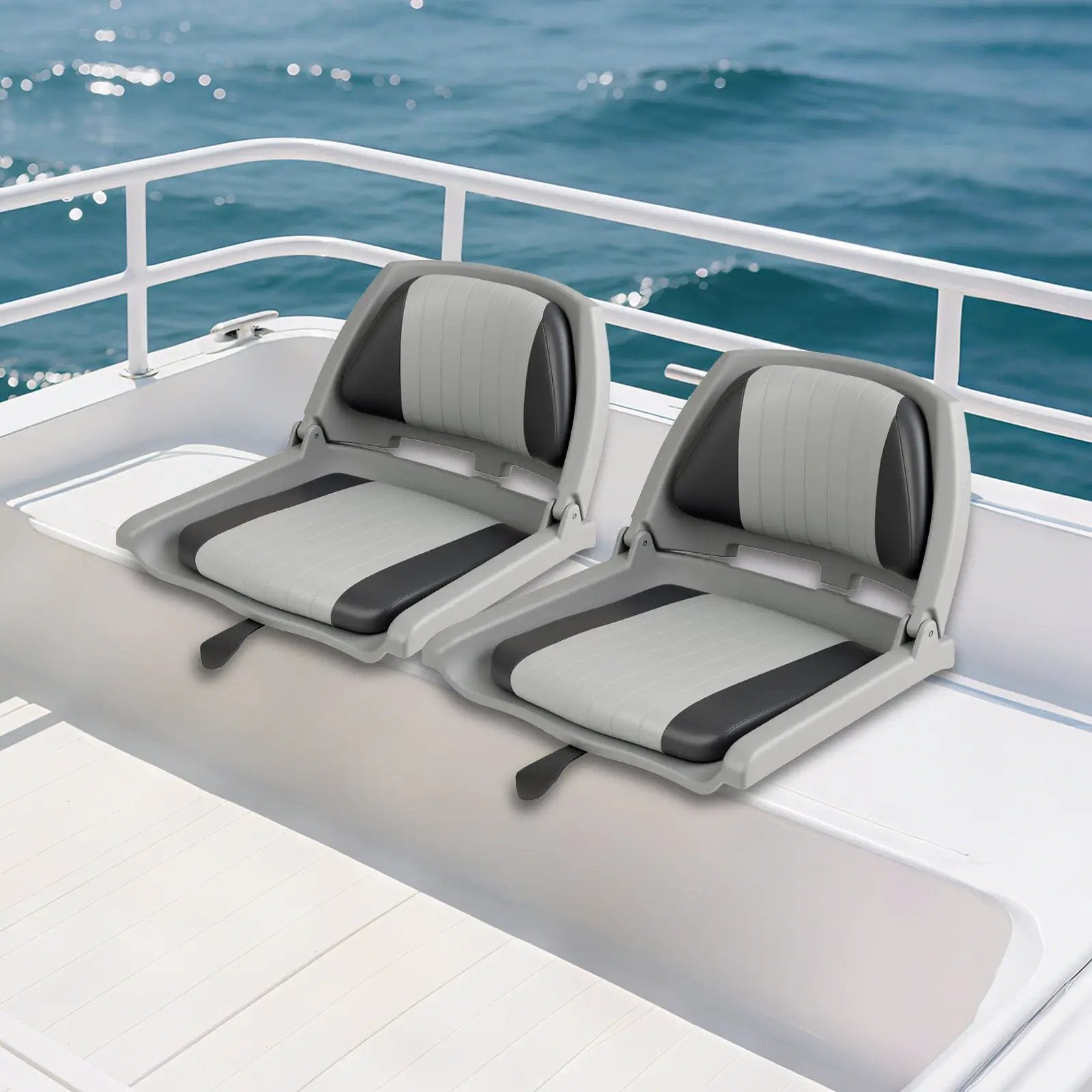 Boat Seat Folding Low Back Boat Chair with Marine-Grade PVC by DirectDeals