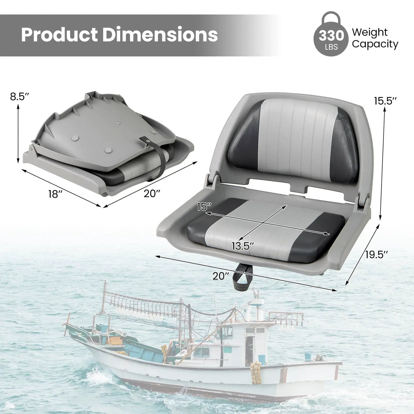 Boat Seat Folding Low Back Boat Chair with Marine-Grade PVC by DirectDeals