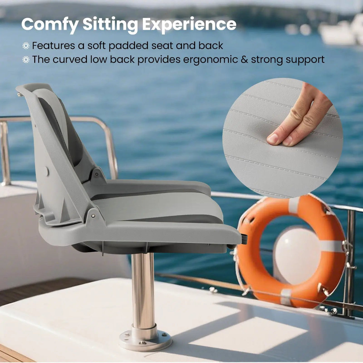 Boat Seat Folding Low Back Boat Chair with Marine-Grade PVC by DirectDeals