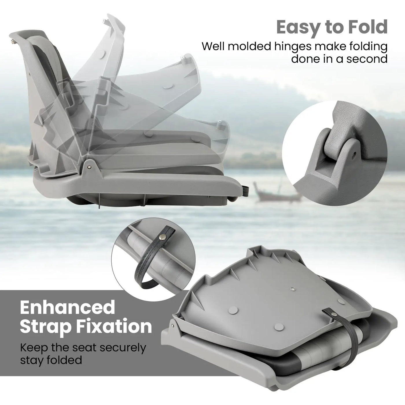 Boat Seat Folding Low Back Boat Chair with Marine-Grade PVC by DirectDeals