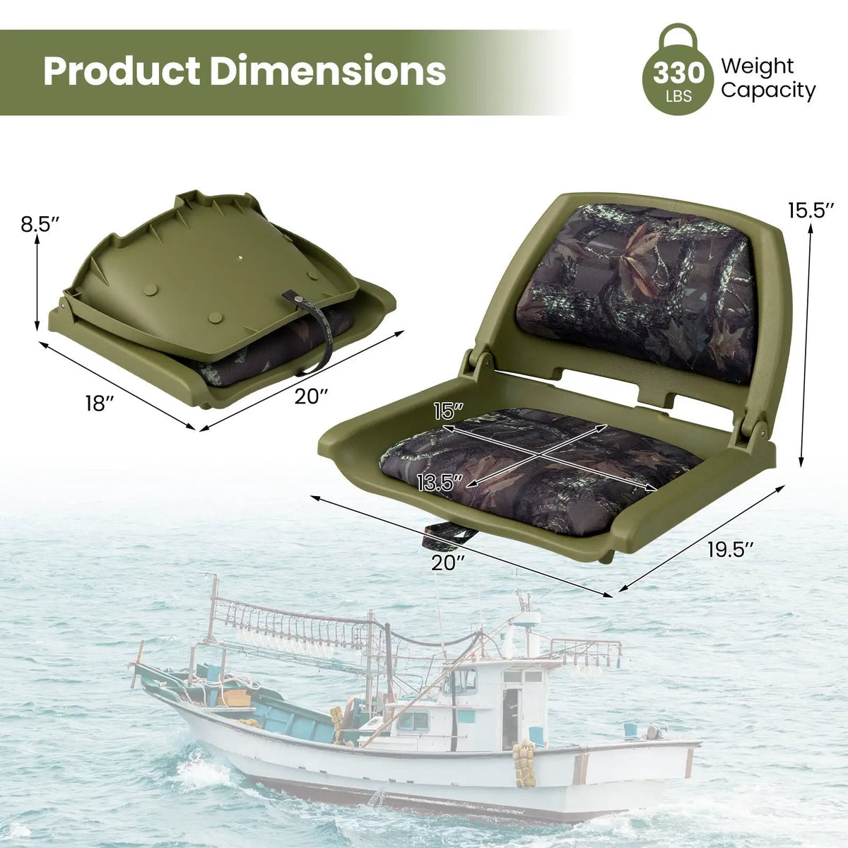 Boat Seat Folding Low Back Boat Chair with Marine-Grade PVC by DirectDeals