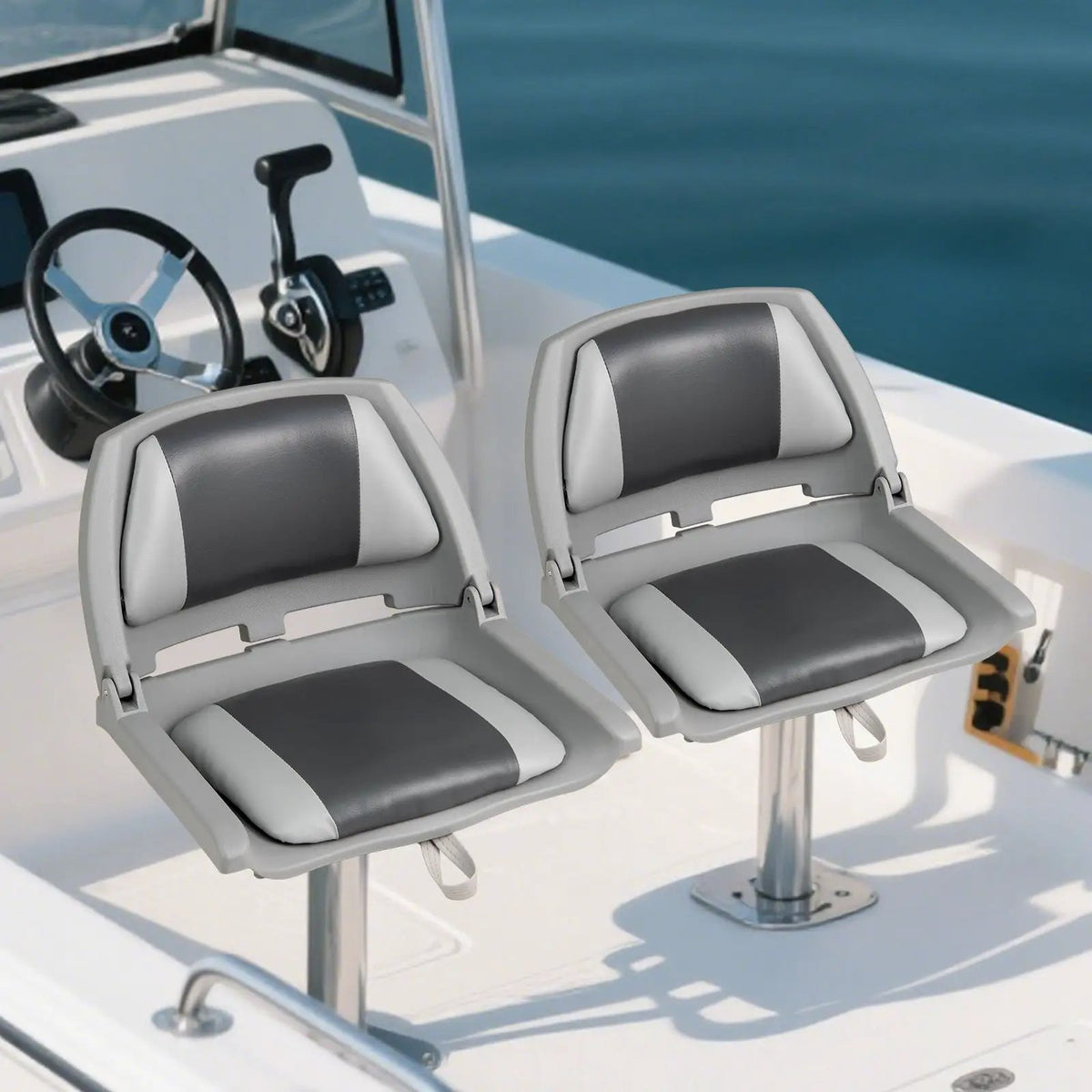 Boat Seat Folding Low Back Boat Chair with Marine-Grade PVC by DirectDeals