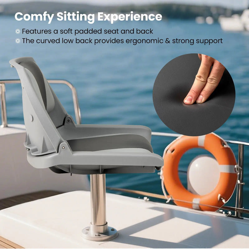 Boat Seat Folding Low Back Boat Chair with Marine-Grade PVC by DirectDeals