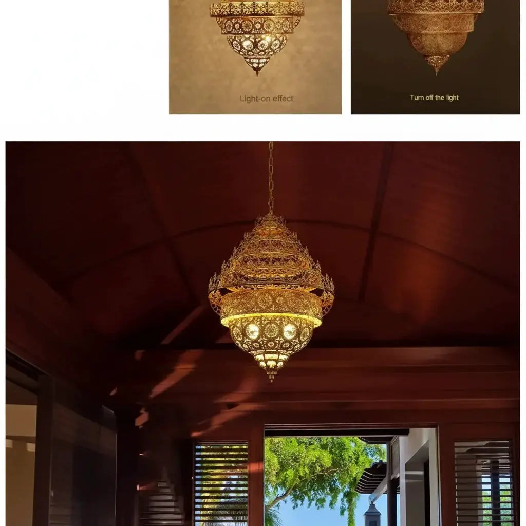 Bohemian Retro Chandelier Luxury Iron Golden Pendant Light Living Dining Hotel Coffee Shop Exhibition Hall Indoor Lamp by House Of Avana