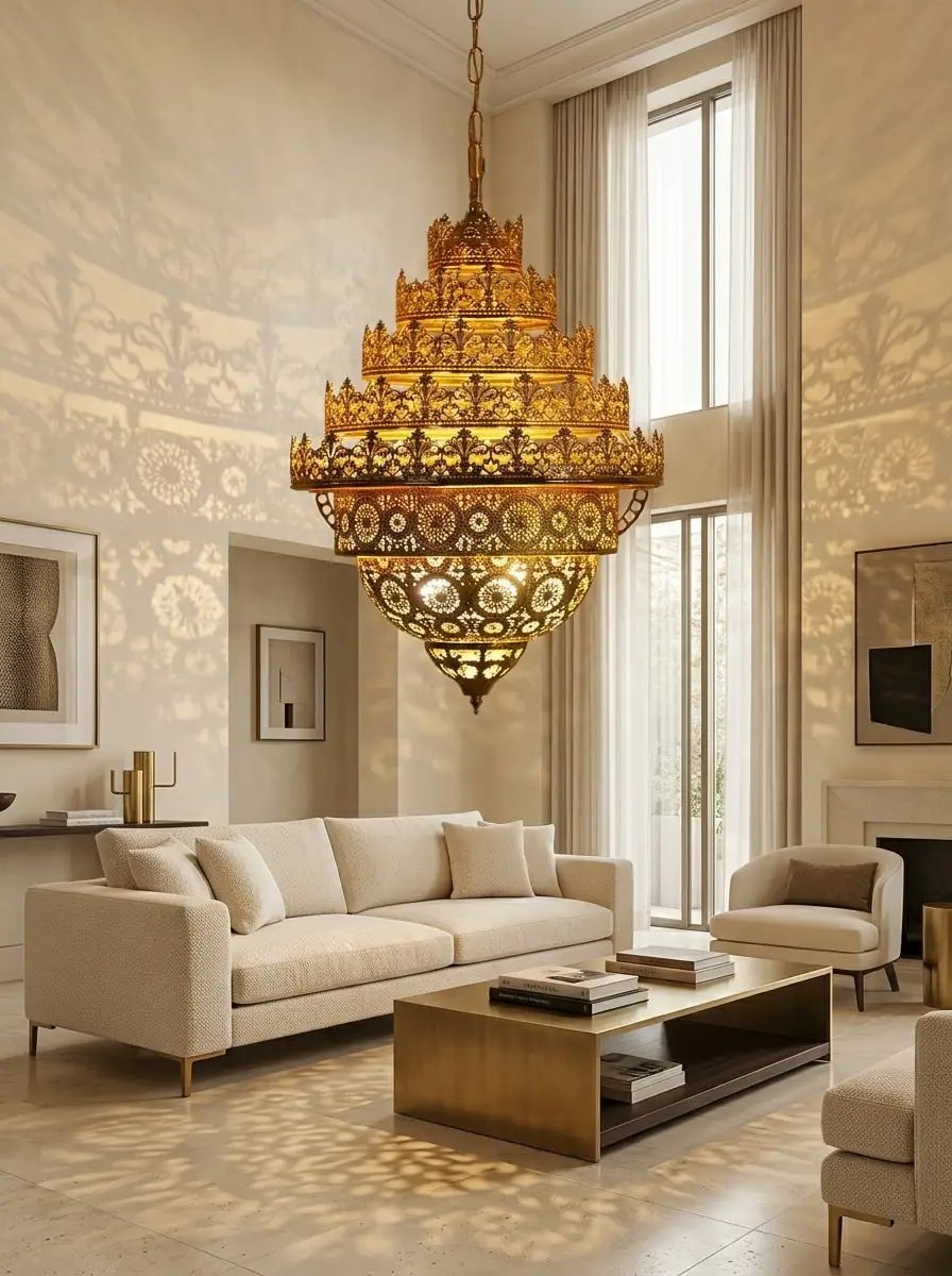 Bohemian Retro Chandelier Luxury Iron Golden Pendant Light Living Dining Hotel Coffee Shop Exhibition Hall Indoor Lamp by House Of Avana