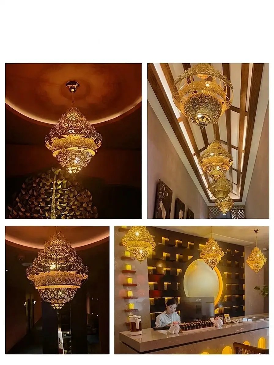 Bohemian Retro Chandelier Luxury Iron Golden Pendant Light Living Dining Hotel Coffee Shop Exhibition Hall Indoor Lamp by House Of Avana