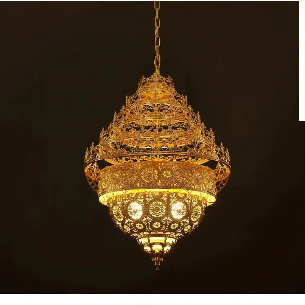 Bohemian Retro Chandelier Luxury Iron Golden Pendant Light Living Dining Hotel Coffee Shop Exhibition Hall Indoor Lamp by House Of Avana
