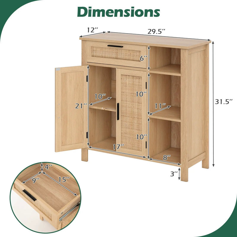 Boho Buffet Sideboard Storage Cabinet with Drawer and Rattan Woven Doors-Natural by DirectDeals