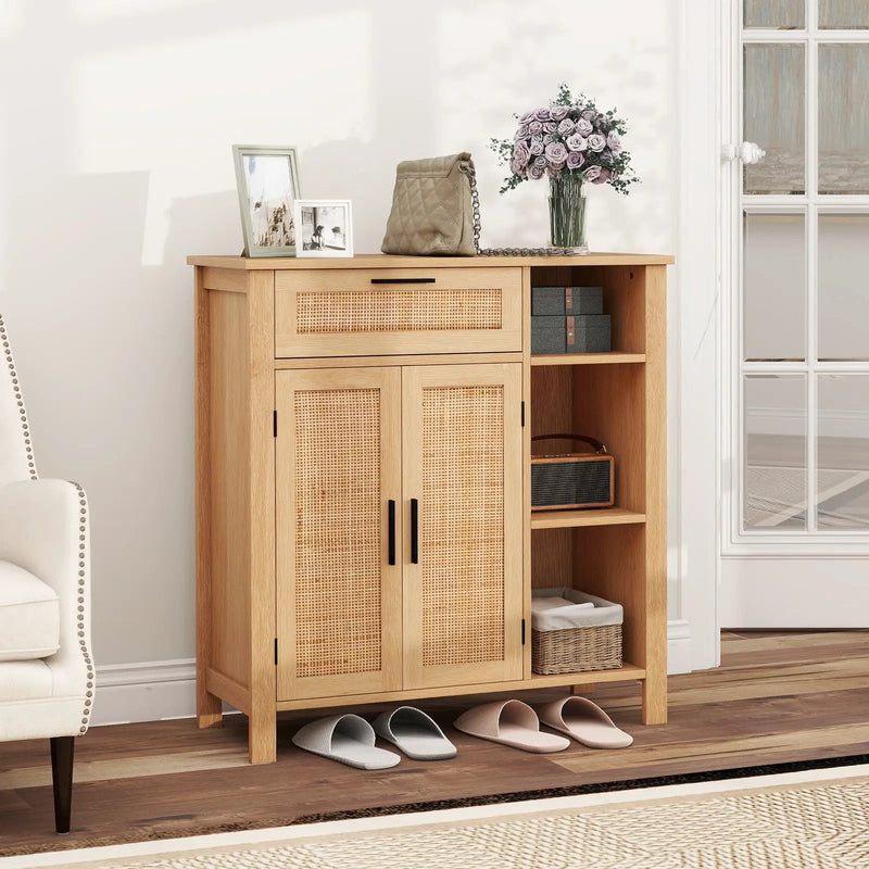 Boho Buffet Sideboard Storage Cabinet with Drawer and Rattan Woven Doors-Natural by DirectDeals