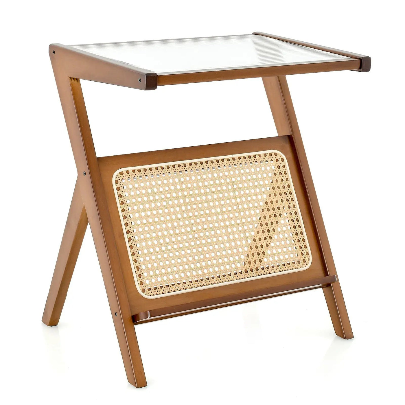 Boho End Table with Magazine Rack and Tempered Glass Top by DirectDeals