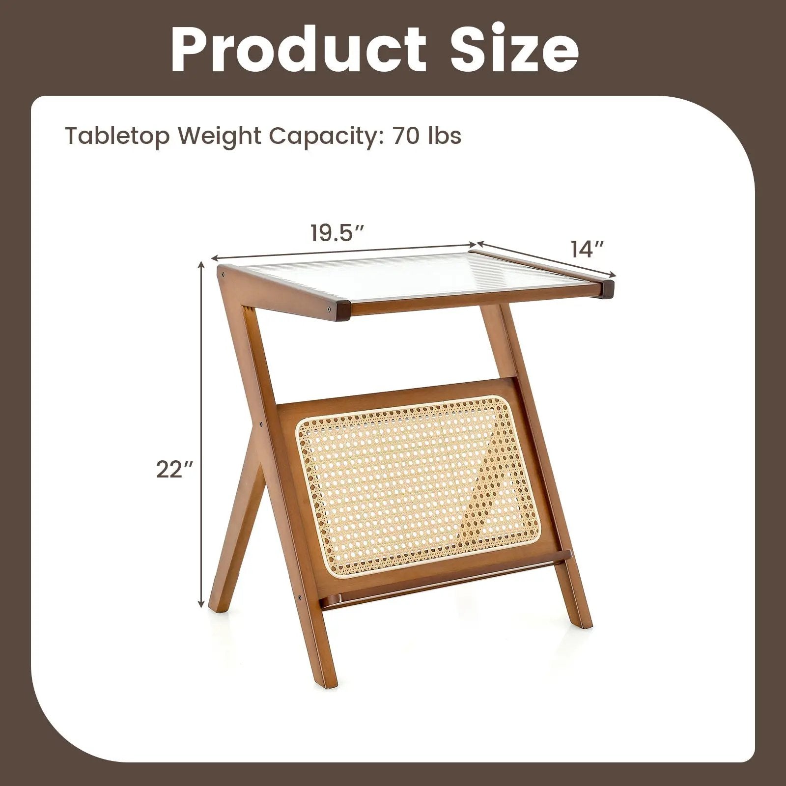 Boho End Table with Magazine Rack and Tempered Glass Top by DirectDeals