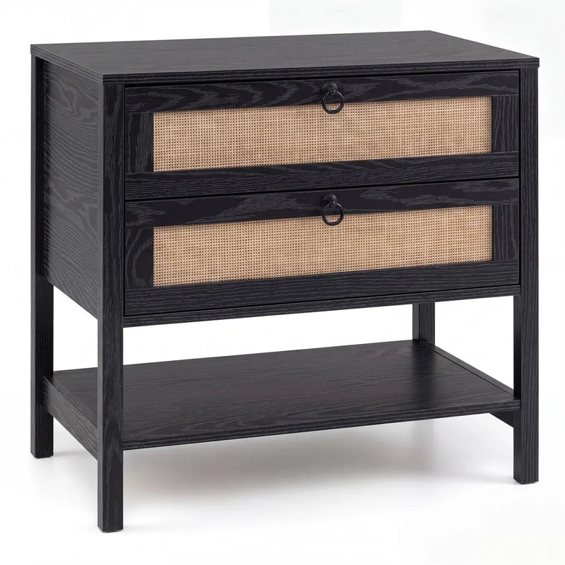 Rattan Nightstand with 2 Drawers and Open Shelf by DirectDeals