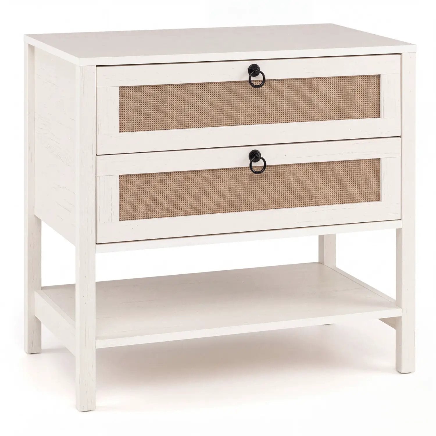 Rattan Nightstand with 2 Drawers and Open Shelf by DirectDeals