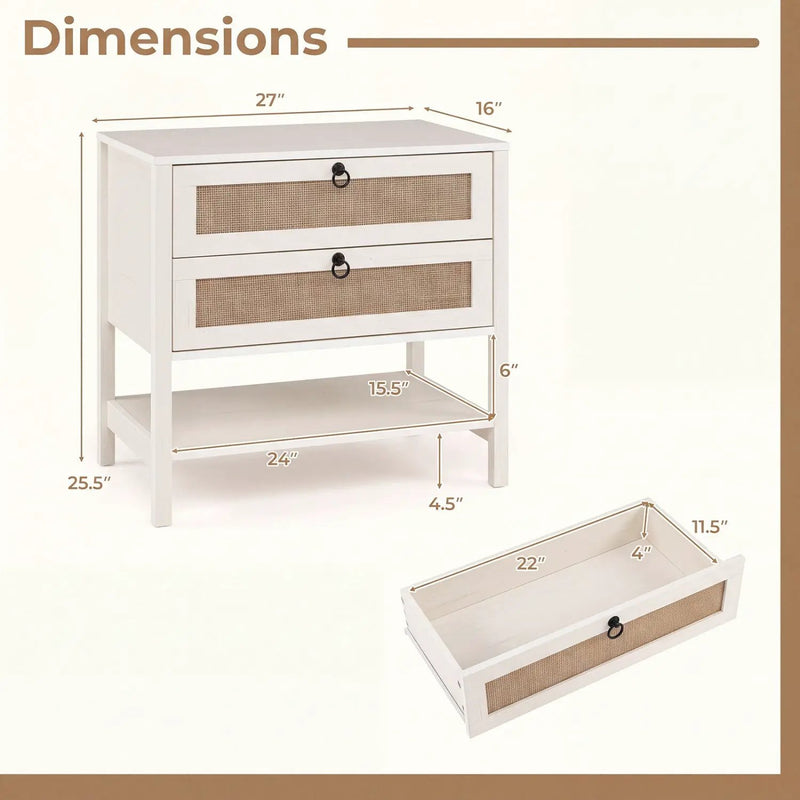 Rattan Nightstand with 2 Drawers and Open Shelf by DirectDeals