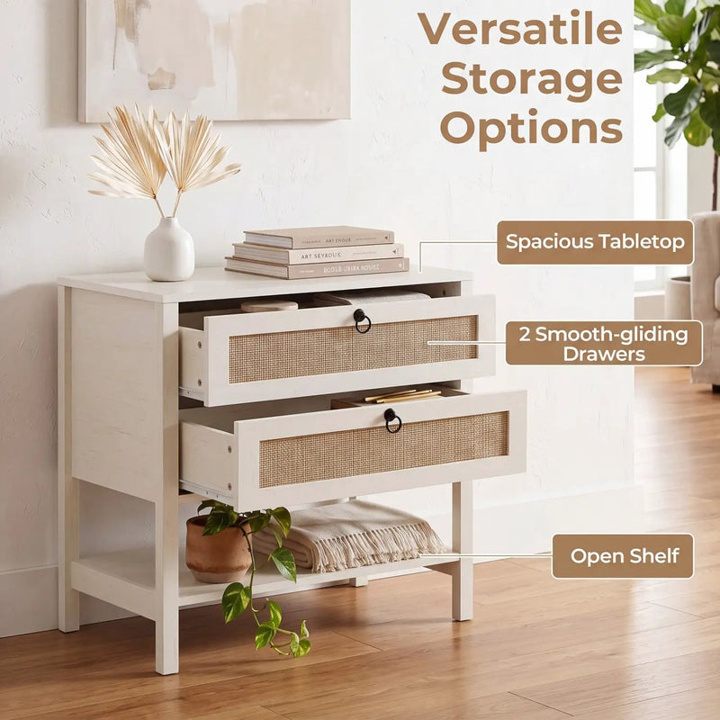 Rattan Nightstand with 2 Drawers and Open Shelf by DirectDeals
