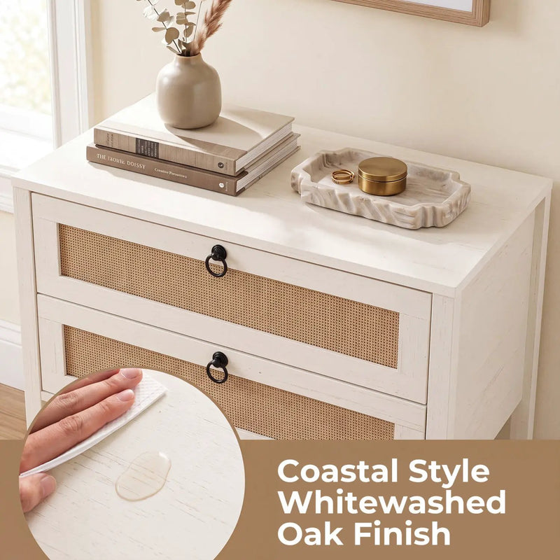Rattan Nightstand with 2 Drawers and Open Shelf by DirectDeals