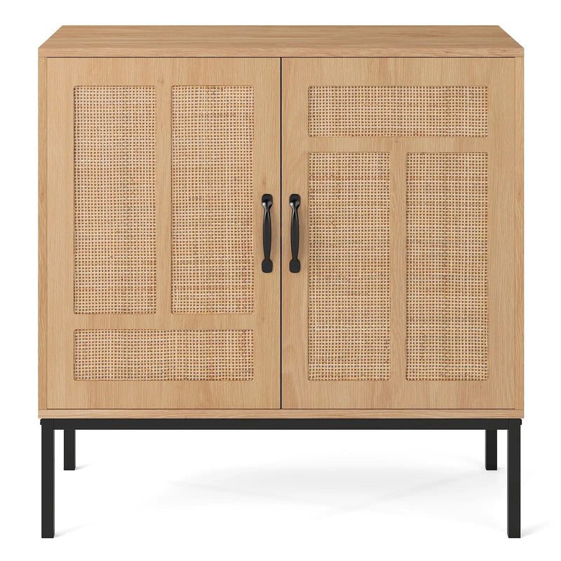 Boho Storage Cabinet with Asymmetrical Pattern Doors for Kitchen-Natural by DirectDeals