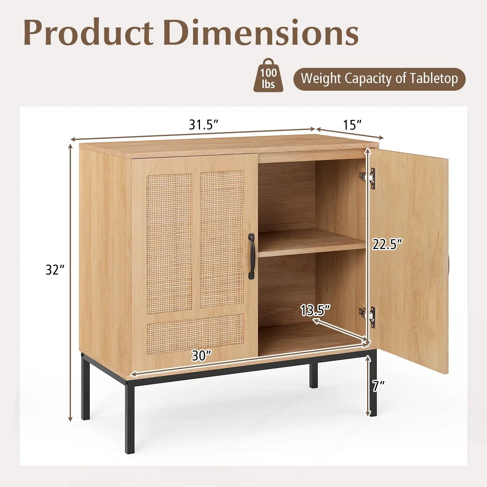 Boho Storage Cabinet with Asymmetrical Pattern Doors for Kitchen-Natural by DirectDeals