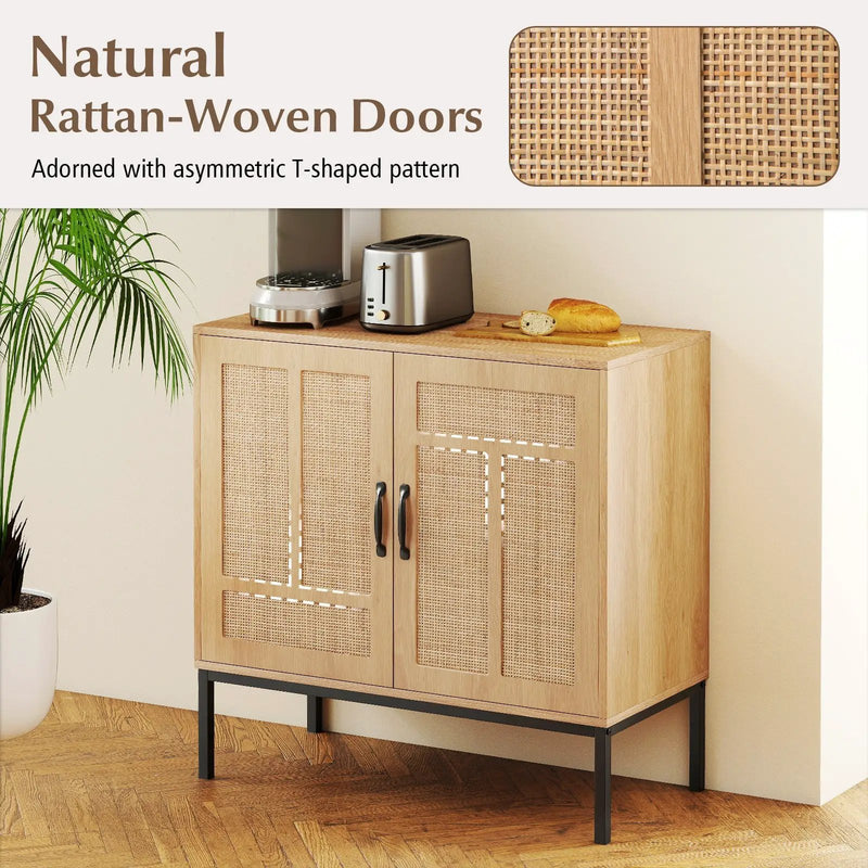Boho Storage Cabinet with Asymmetrical Pattern Doors for Kitchen-Natural by DirectDeals