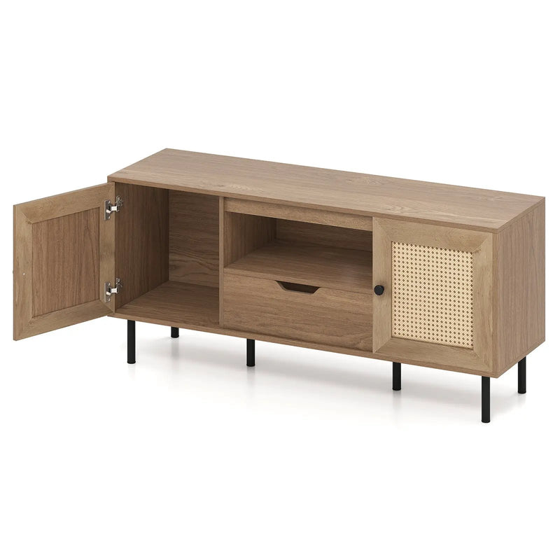 Boho TV Stand for 60 Inch TV Entertainment Center with Cabinets and Storage Shelf-Natural by DirectDeals