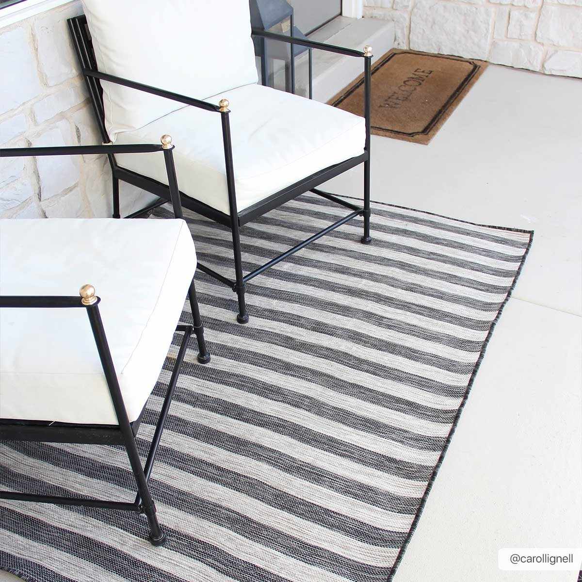 Bongaree Black&Gray Striped Flatweave Outdoor Carpet - Clearance by Boutique Rugs