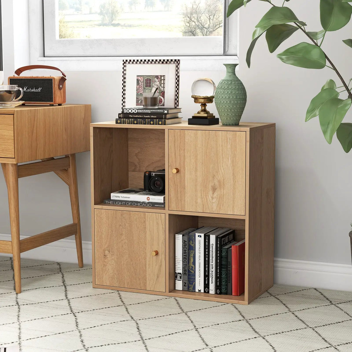 4-Cube Bookcase 3-Tier Bookshelf with Dual Anti-Tipping Kits and 2 Cabinets by DirectDeals