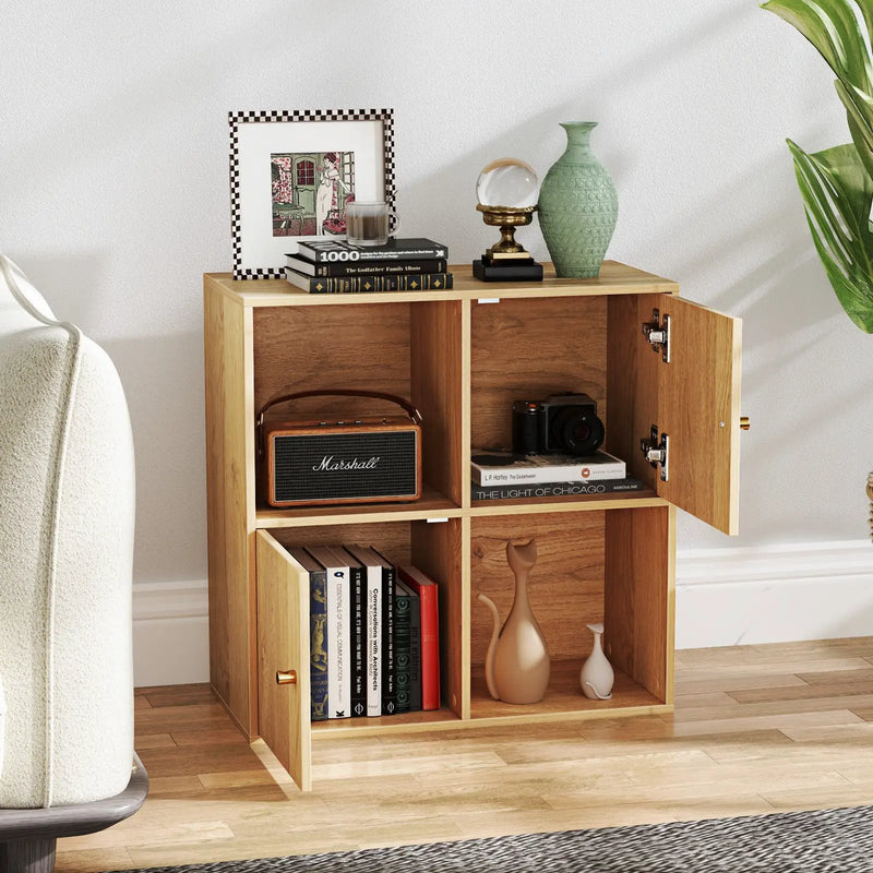 4-Cube Bookcase 3-Tier Bookshelf with Dual Anti-Tipping Kits and 2 Cabinets by DirectDeals