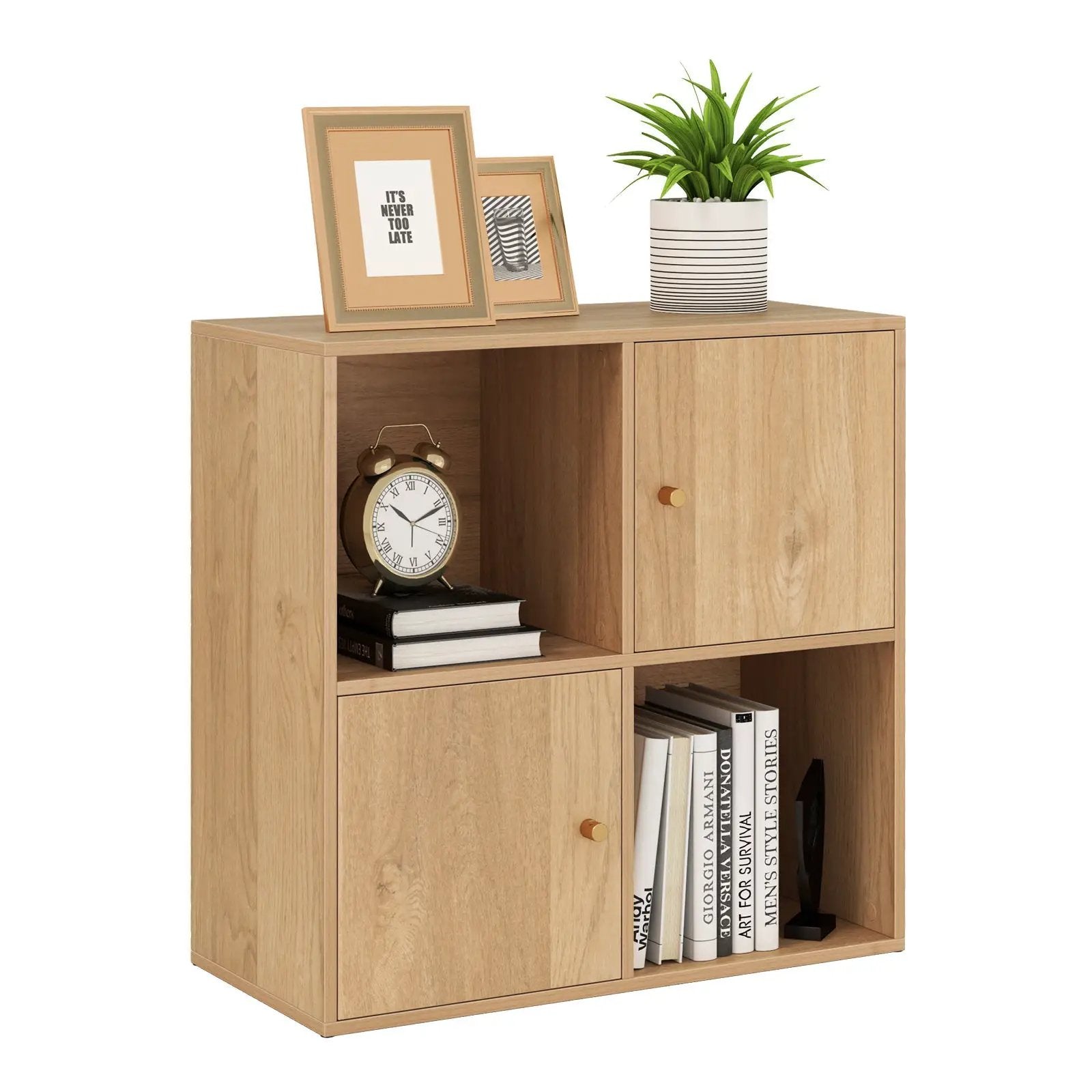 4-Cube Bookcase 3-Tier Bookshelf with Dual Anti-Tipping Kits and 2 Cabinets by DirectDeals