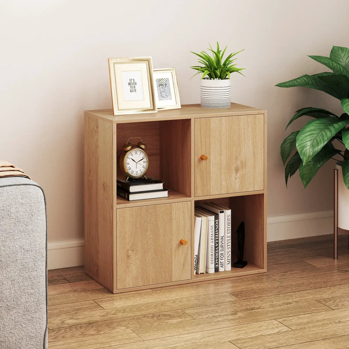 4-Cube Bookcase 3-Tier Bookshelf with Dual Anti-Tipping Kits and 2 Cabinets by DirectDeals