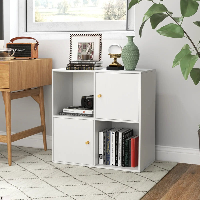 4-Cube Bookcase 3-Tier Bookshelf with Dual Anti-Tipping Kits and 2 Cabinets by DirectDeals