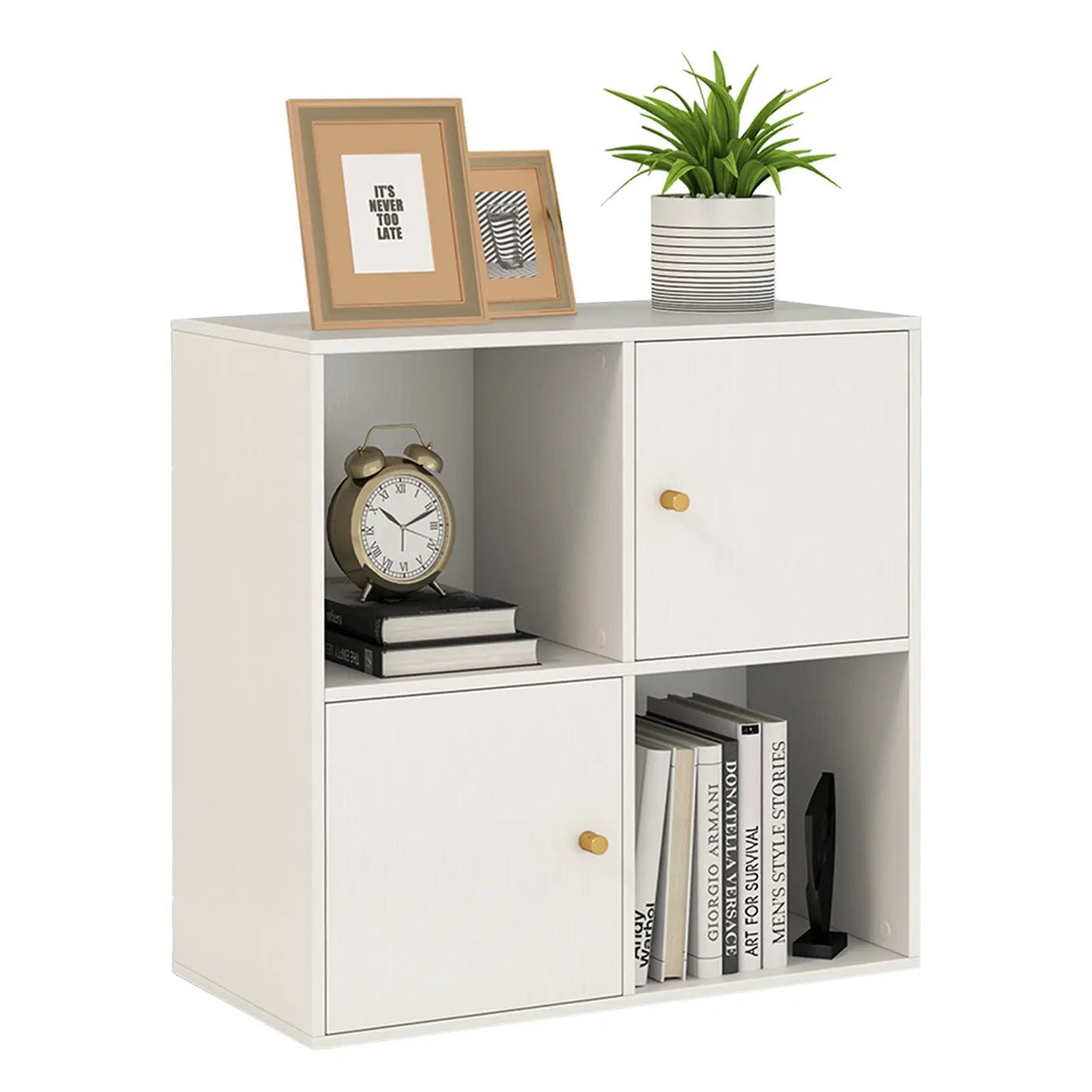 4-Cube Bookcase 3-Tier Bookshelf with Dual Anti-Tipping Kits and 2 Cabinets by DirectDeals