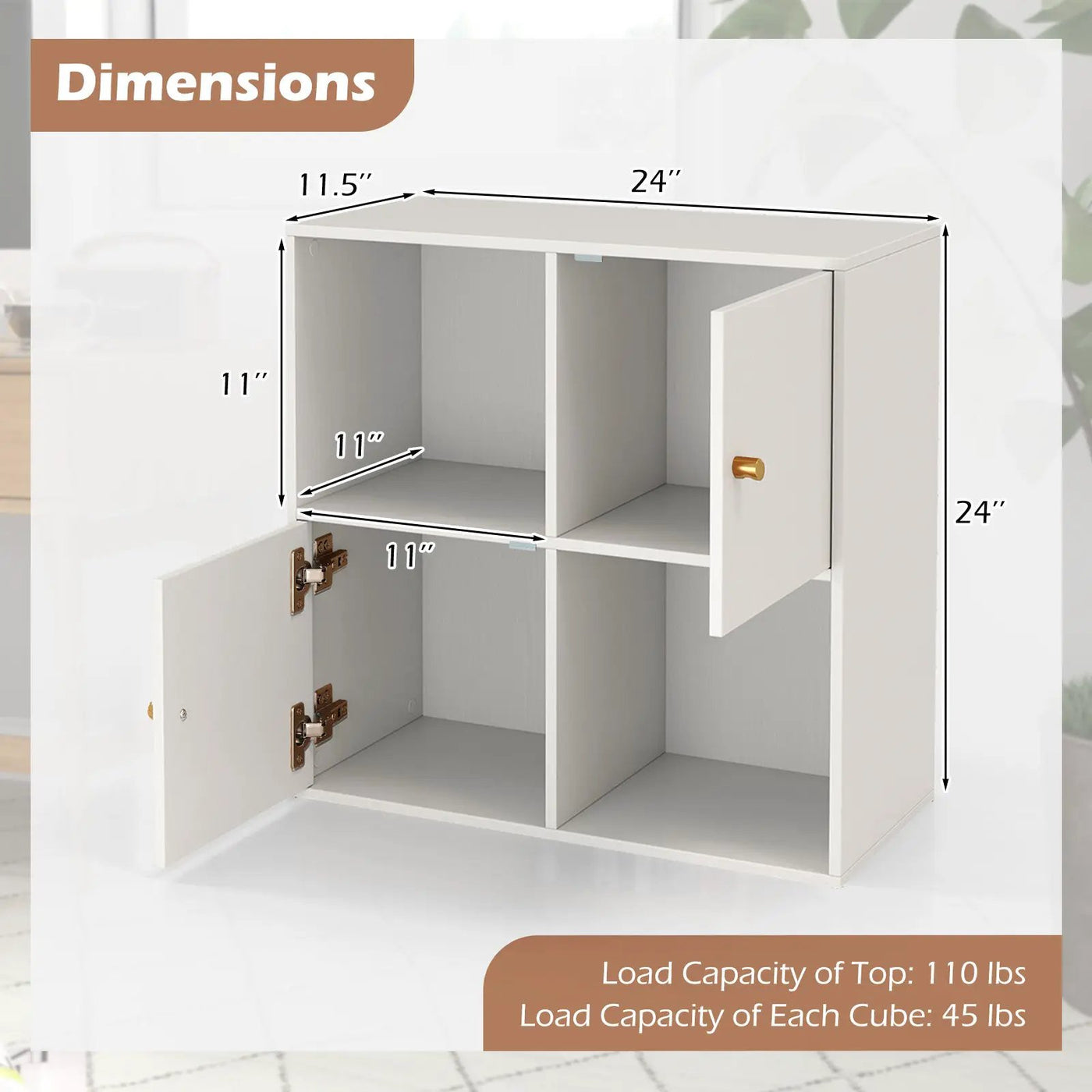 4-Cube Bookcase 3-Tier Bookshelf with Dual Anti-Tipping Kits and 2 Cabinets by DirectDeals
