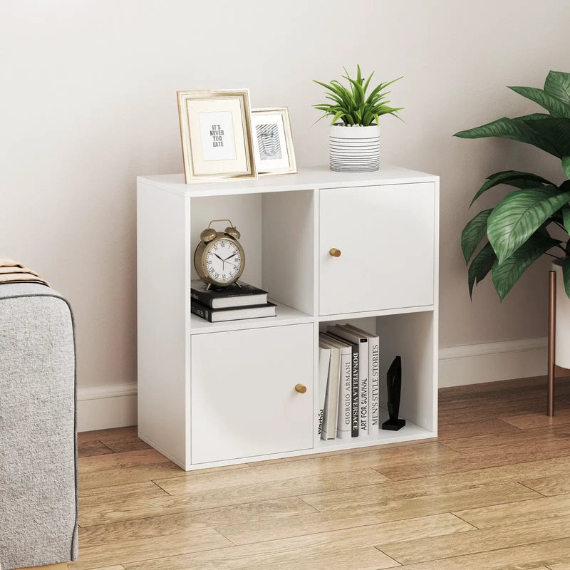 4-Cube Bookcase 3-Tier Bookshelf with Dual Anti-Tipping Kits and 2 Cabinets by DirectDeals