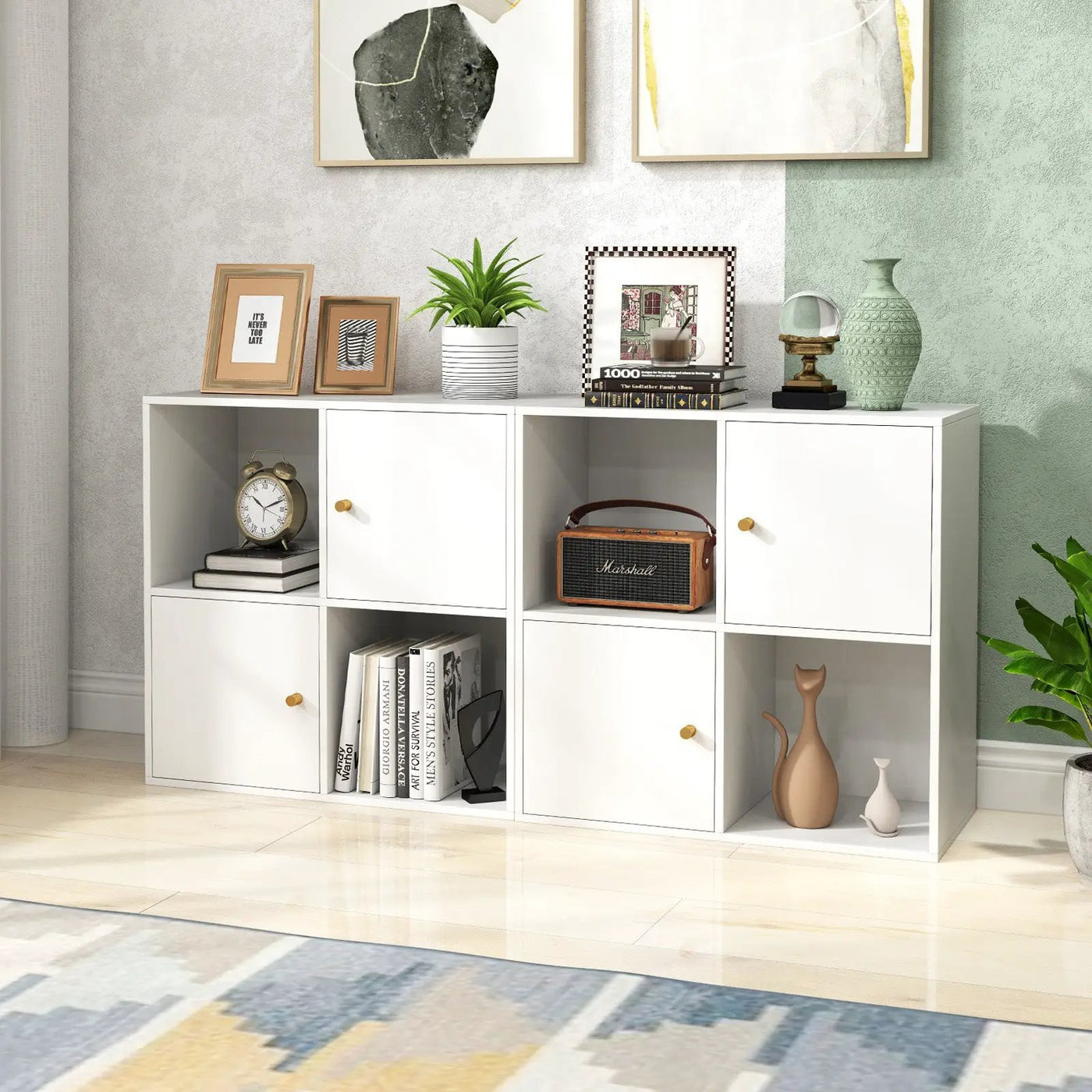 4-Cube Bookcase 3-Tier Bookshelf with Dual Anti-Tipping Kits and 2 Cabinets by DirectDeals
