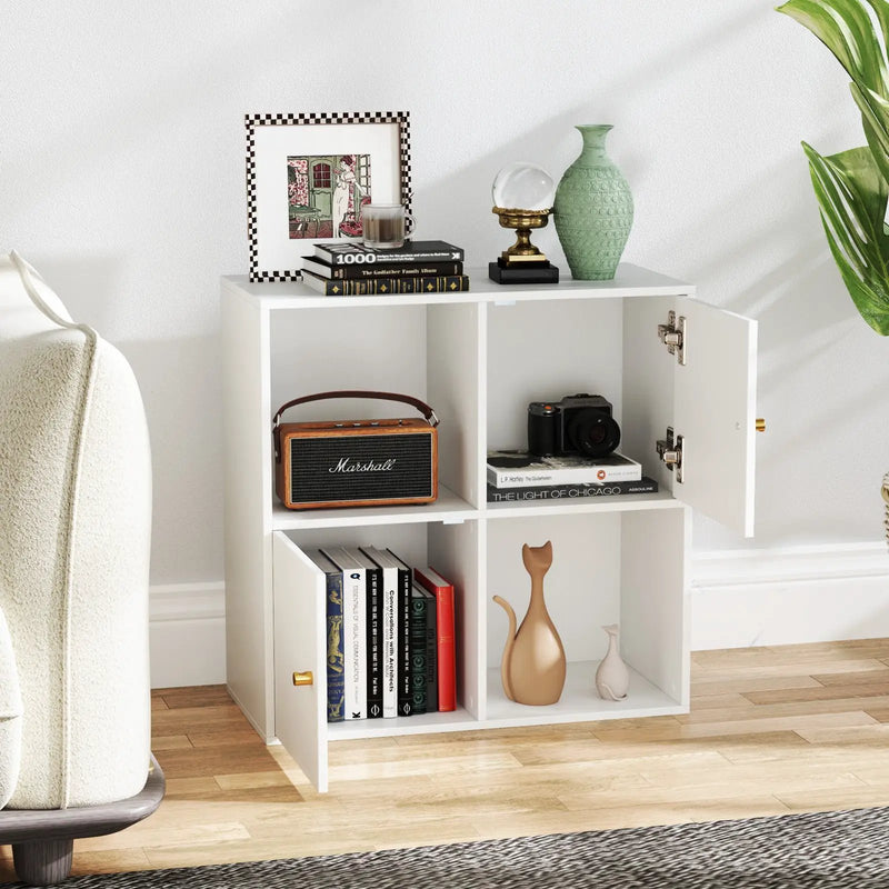4-Cube Bookcase 3-Tier Bookshelf with Dual Anti-Tipping Kits and 2 Cabinets by DirectDeals
