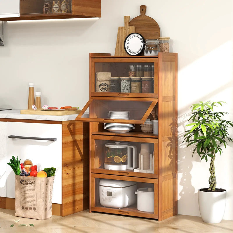4-Tier Bamboo Bookcase with Doors for Study Room Living Room by DirectDeals