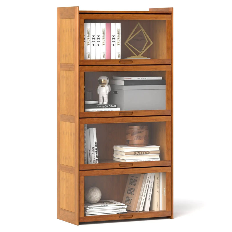 4-Tier Bamboo Bookcase with Doors for Study Room Living Room by DirectDeals