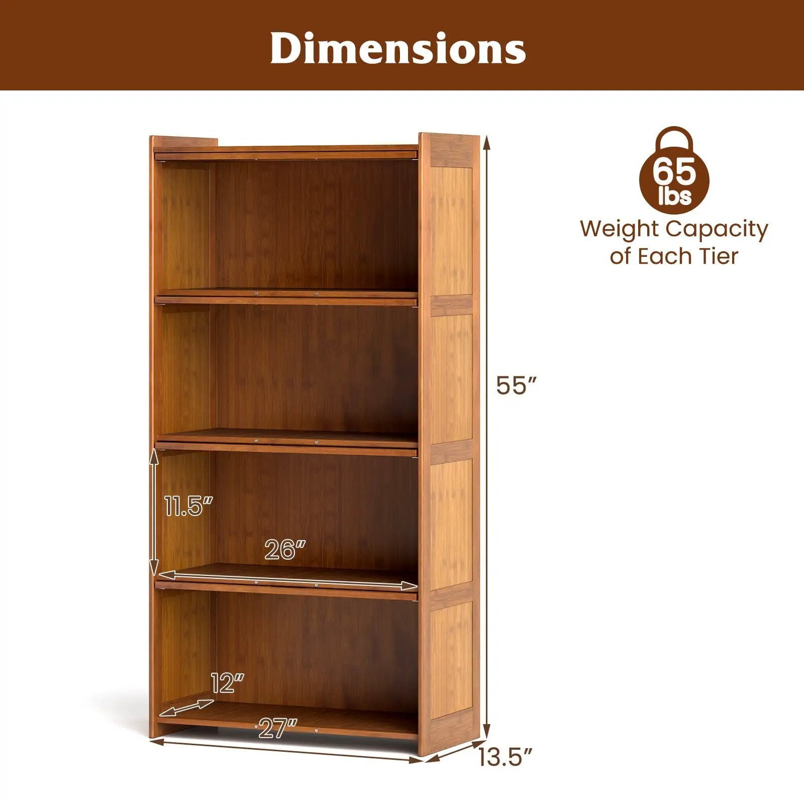 4-Tier Bamboo Bookcase with Doors for Study Room Living Room by DirectDeals