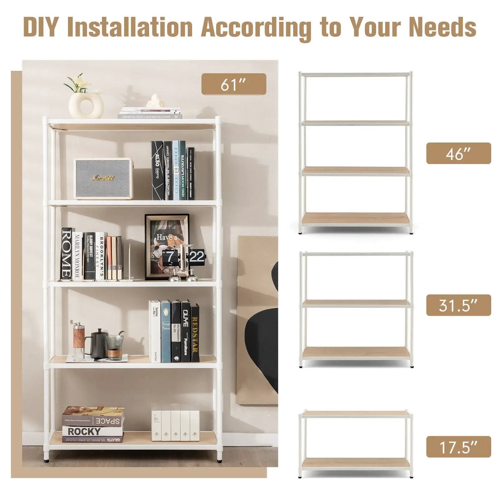 5 Tiers 61 Inch Multi-use Bookshelf with Metal Frame by DirectDeals