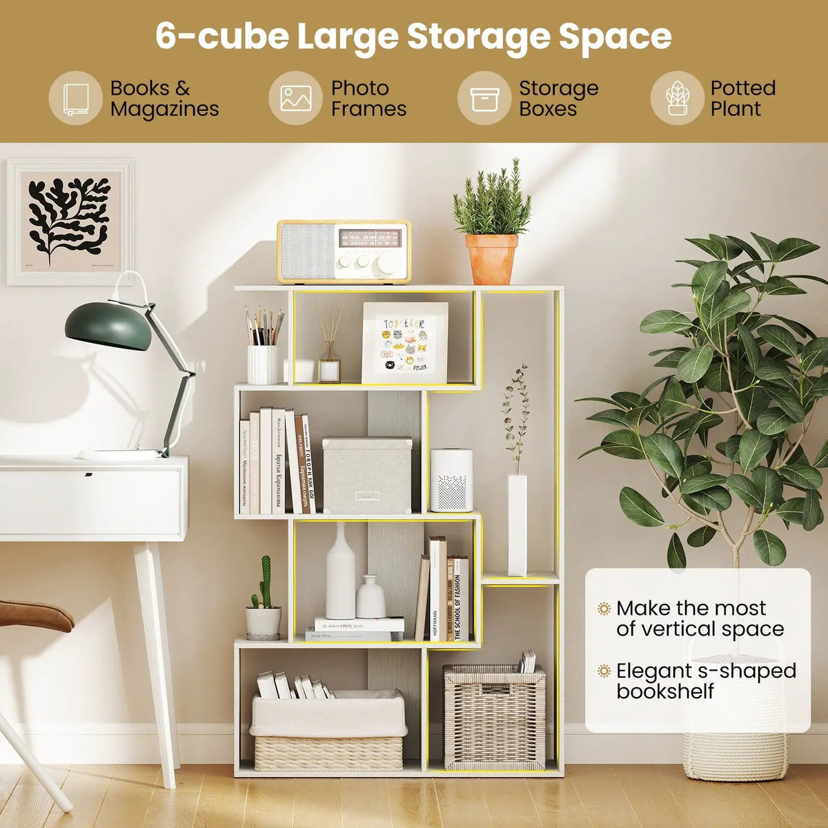 47 Inch 6-Cube Open-back Geometric Bookshelf for Bedroom Living Room by DirectDeals
