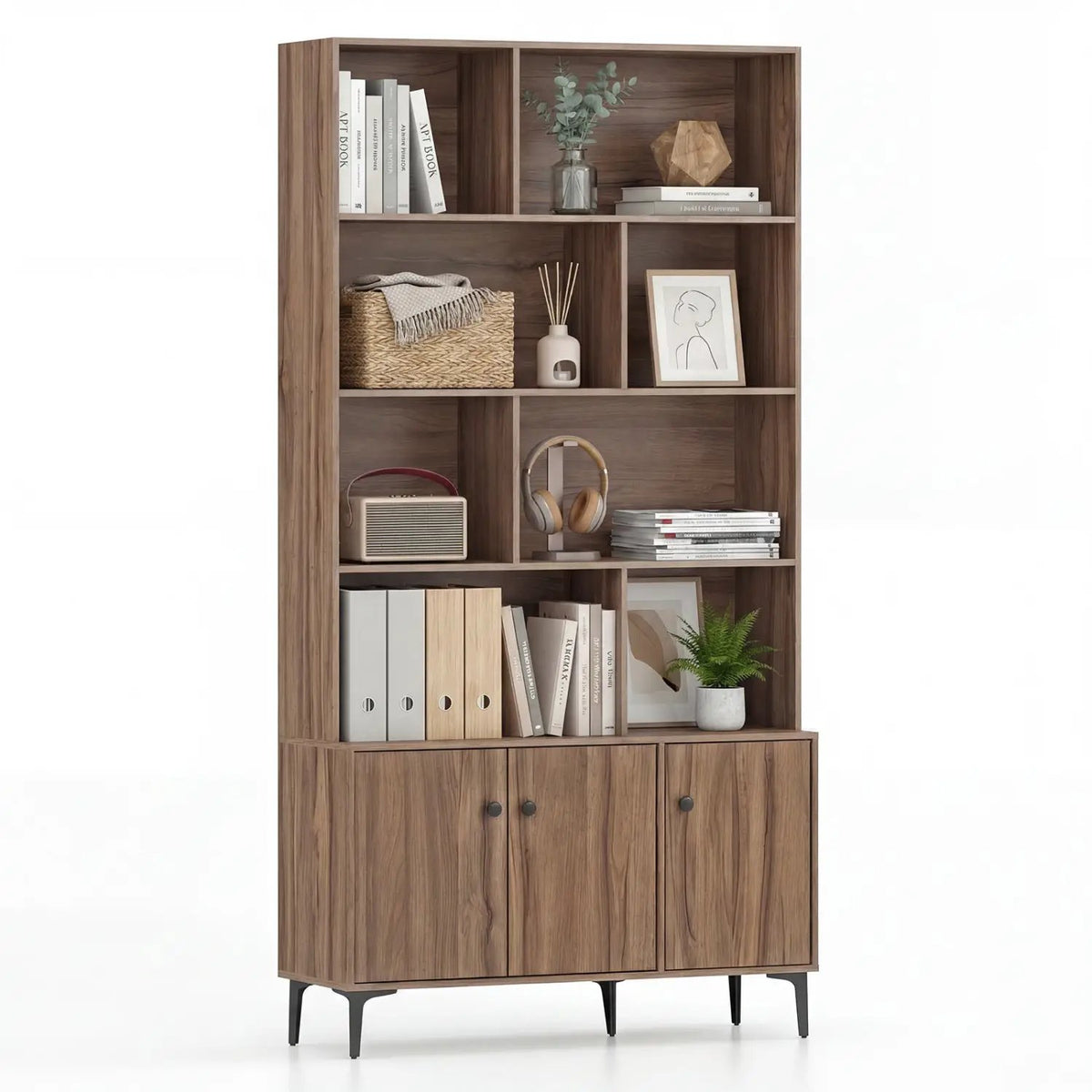 Bookshelf with 3 Doors and 2 Anti-Tipping Kits for Home Office by DirectDeals