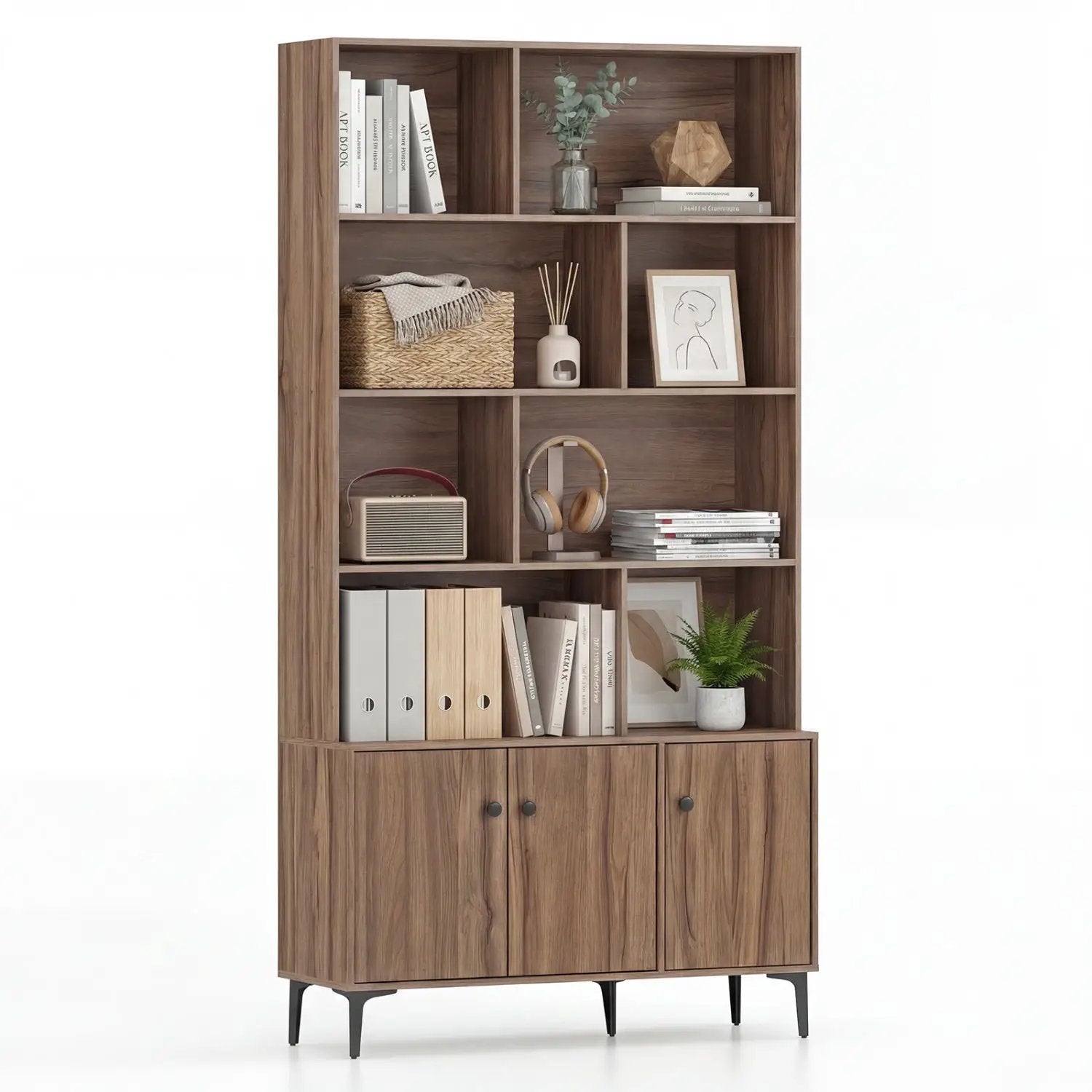 Bookshelf with 3 Doors and 2 Anti-Tipping Kits for Home Office by DirectDeals
