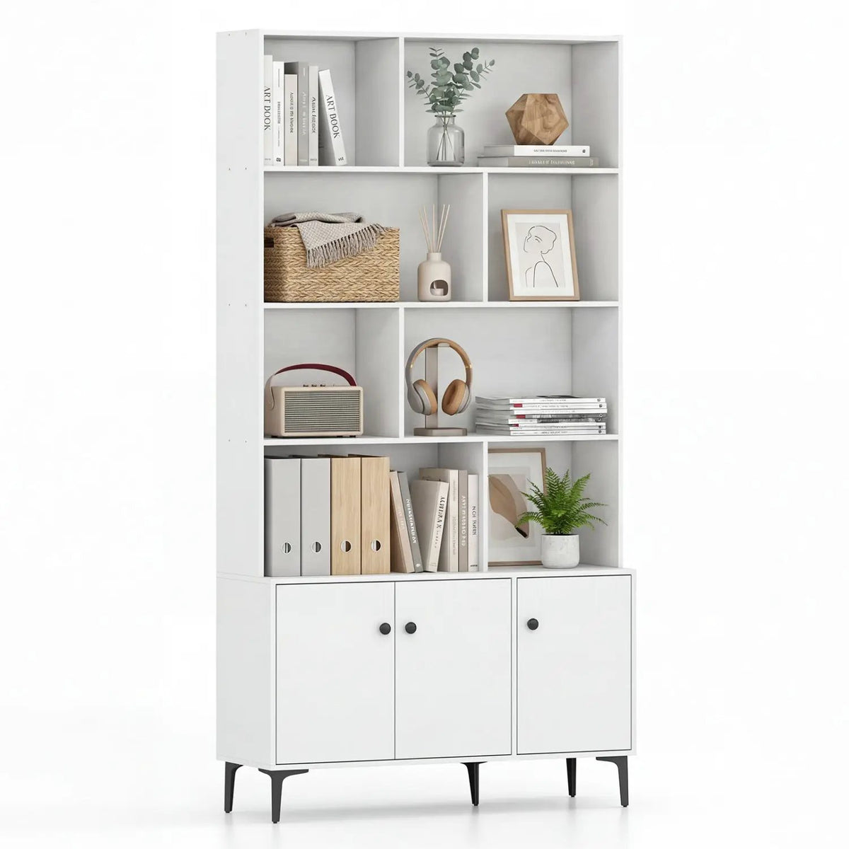 Bookshelf with 3 Doors and 2 Anti-Tipping Kits for Home Office by DirectDeals