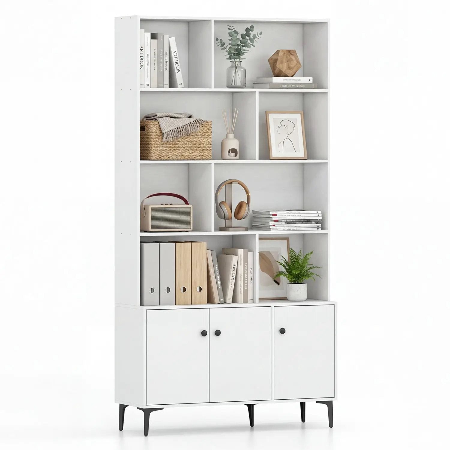 Bookshelf with 3 Doors and 2 Anti-Tipping Kits for Home Office by DirectDeals